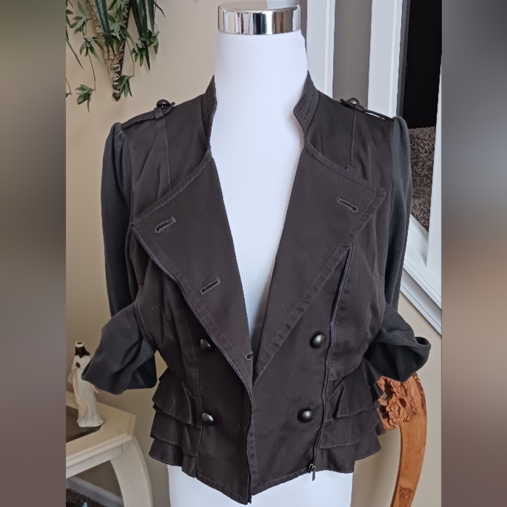 Forever 21 Asymmetrical Zipper Jacket sz M  Green EUC - Picture 16 of 16